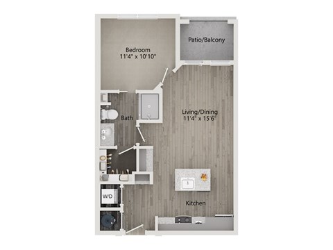 Floor plan for 1 bed, 1 bath, 632 sqft